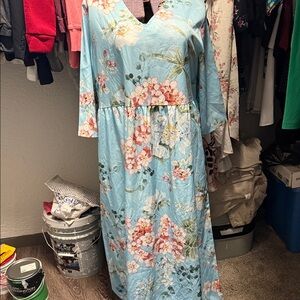 Elegant Floral Long Sleeve Dressmaxi floral dress baby blue with flowers on it